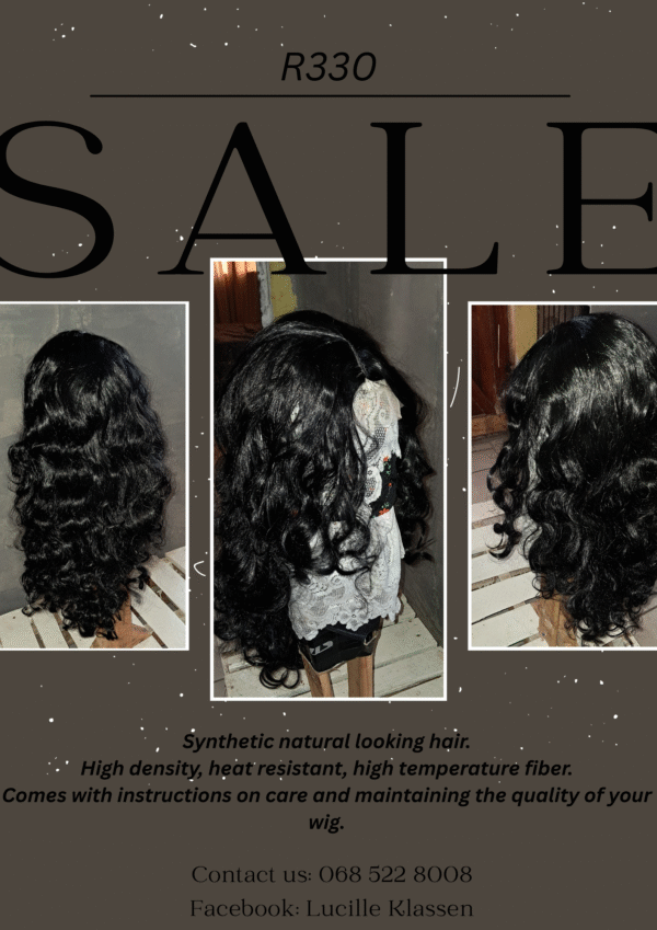 Synthetic natural looking hair.
