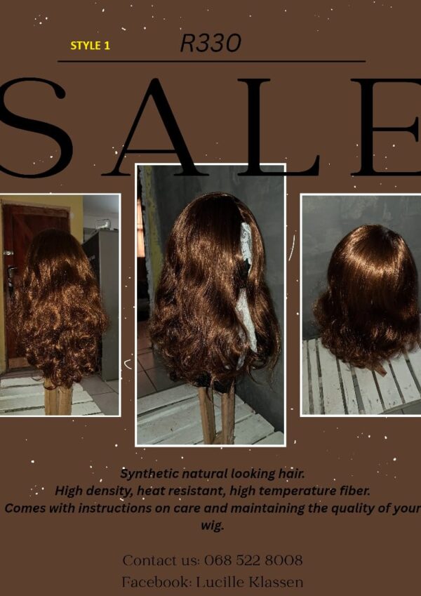 Synthetic natural looking hair.