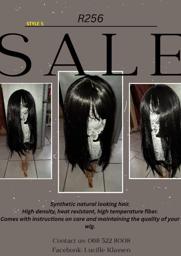 Synthetic natural looking hair.
