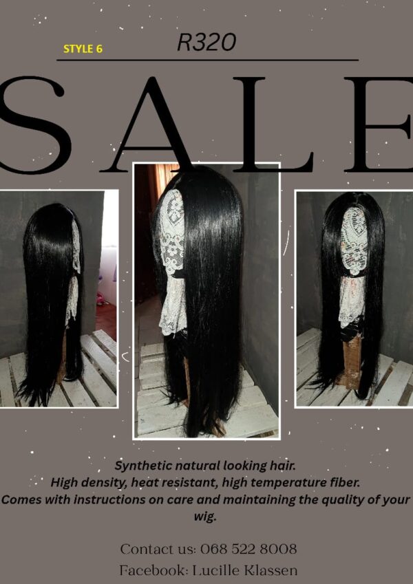 Synthetic natural looking hair.